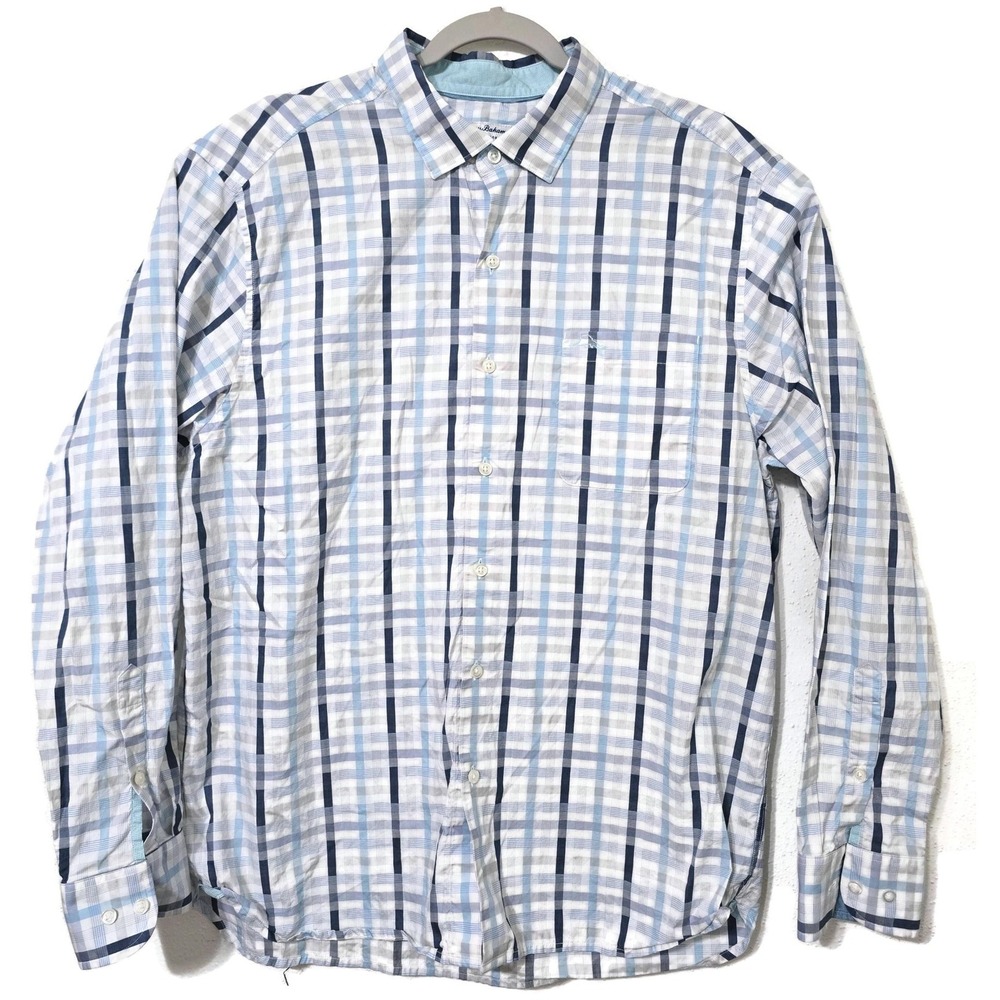 Tommy Bahama Shirt Mens Large Blue Plaid‎ Long Sleeve Button Front Pima Cotton